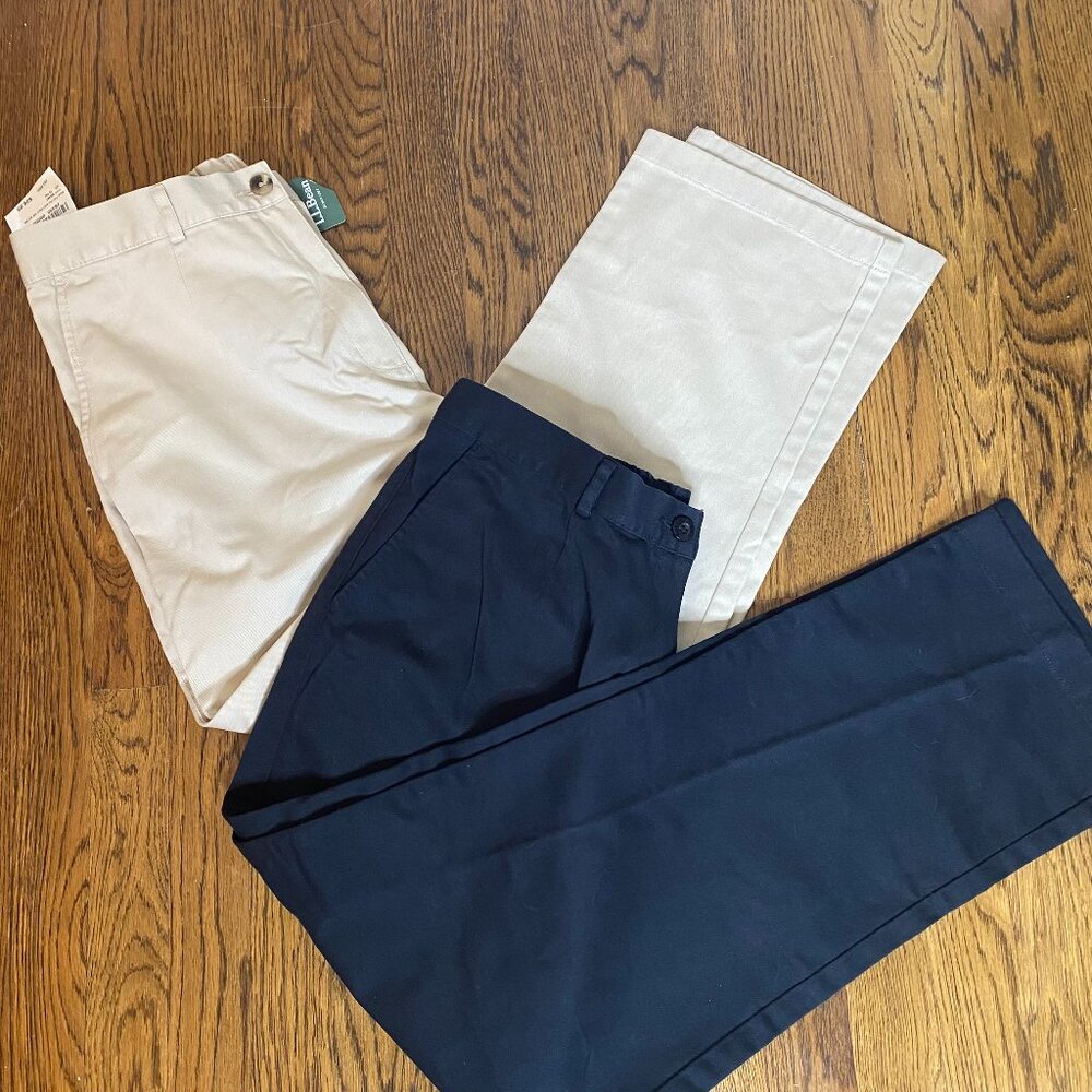 Lot of (2) L.L. Bean Original Fit black and khaki pants NWT size 14P women's